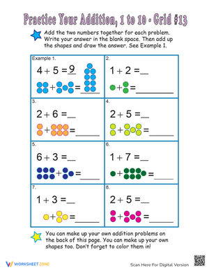 Addition Worksheet Using Dot Counting