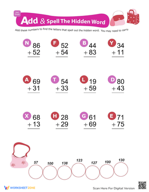 Addition Spell Hidden Word Activity