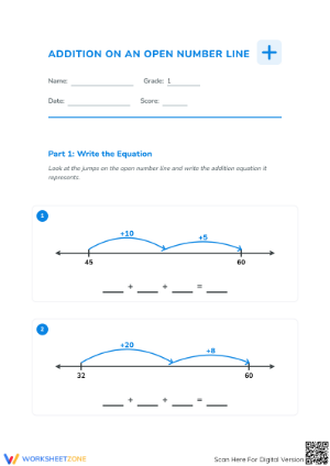 Open Number Line Addition Worksheet | Essential Grade 1 Math