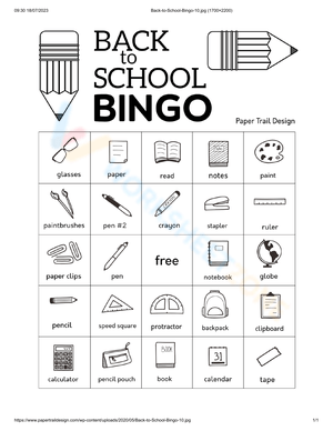 Back to School Bingo Card 10
