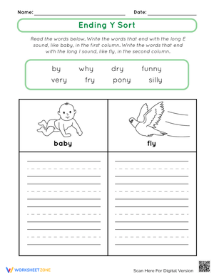 Sort Words by Ending Y: Phonics Worksheet