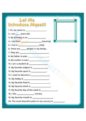 Back to School: Introduce Yourself Worksheet