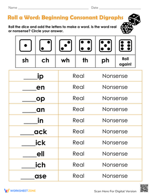 Roll a Word: Beginning Consonant Digraphs