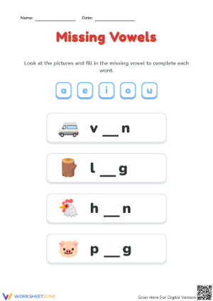 Missing Vowels Worksheet | Grade K Essential Phonics