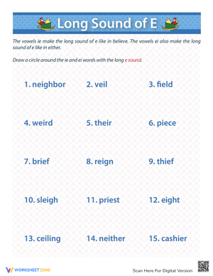 Vowel Blends: EI and IE Practice Worksheet