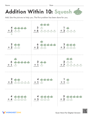 Count and Add: Squash Addition Worksheet