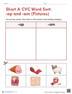 Short A CVC Word Sort: AP and AM Words