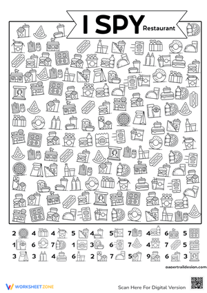 Back to School I Spy Restaurant Activity