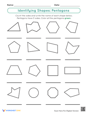 Identifying Shapes: Pentagons Worksheet
