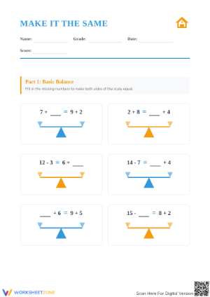 Printable Make it the Same Worksheet | Grade 1 Math
