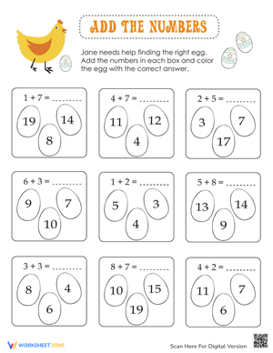 Add the Numbers: Jane Hen Addition Fun