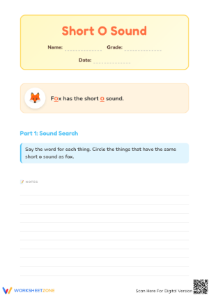 Short O Sound Printable Worksheet | Grade K ELA