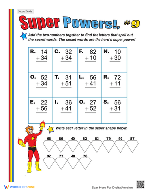 Super Powers Two-Digit Addition Practice