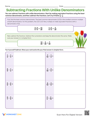 Subtracting Fractions with Unlike Denominators