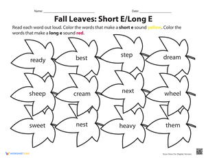 Fall Leaves: Short E and Long E Vowel Sounds