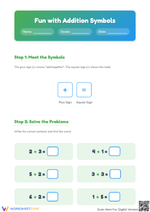 Printable Addition Symbols Math Lab | Grade 1 Math