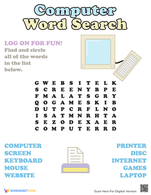 Computer Word Search - Tech Vocabulary Fun for Grades 2-4