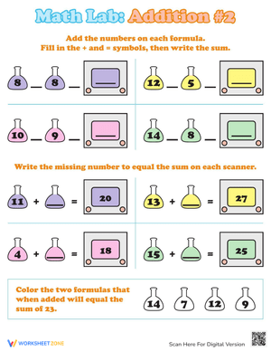 Math Lab Addition Worksheet