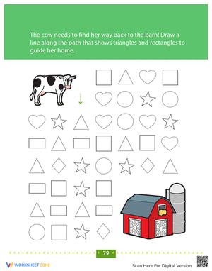 Connect the Shapes: Farm Fun Worksheet