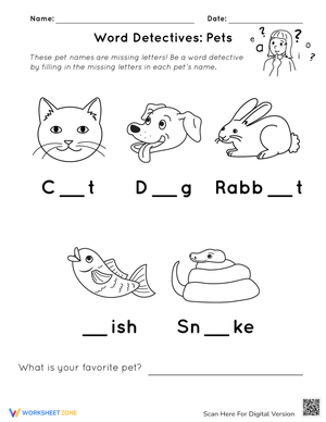 Word Detective: Pets Worksheet