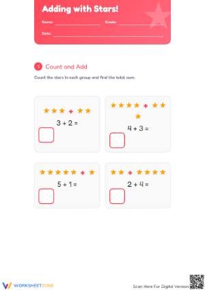 Essential Addition with Stars Worksheet | Grade 1 Math