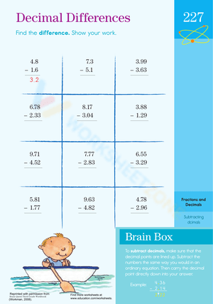 Decimal Difference Worksheet
