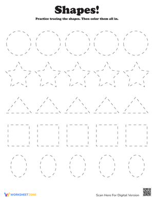 Trace and Color Shapes Worksheet