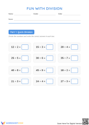 Division Facts and Word Problems | Grade 3 Printable