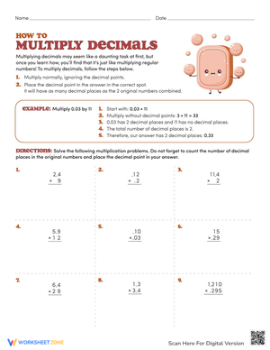 How to Multiply Decimals Worksheet