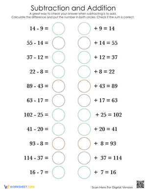 Check Work Subtraction Worksheet