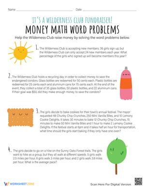Fundraising Money Math Problems 