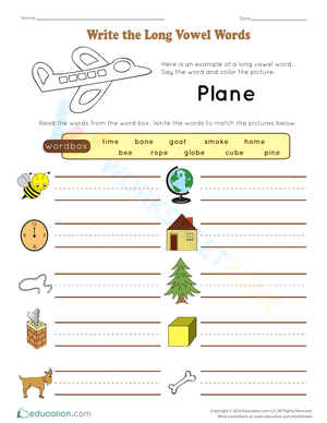 Write the Long Vowel Words Worksheet