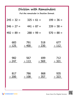 Division with Remainders Worksheet