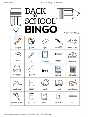 Back to School Bingo Card Worksheet