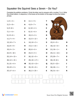 Squirrel Sees Number 7 Worksheet