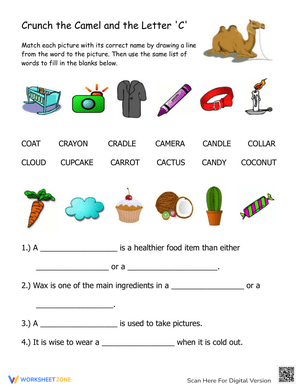 Letter C Worksheet – Match Words and Pictures