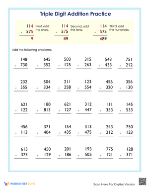 Addition Practice: Triple Digits