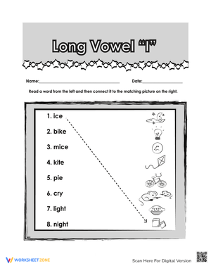 Learning Long Vowels U Words Worksheet