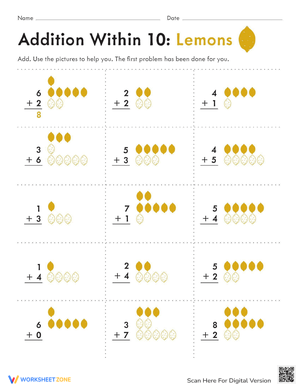 Count 'Em Lemon Addition Worksheet