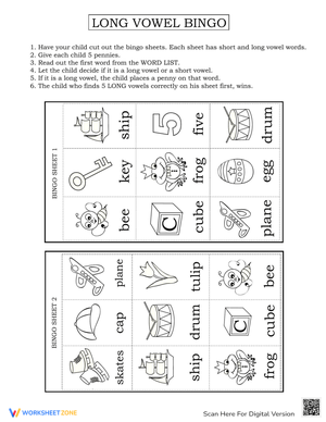 Play Long Vowel Bingo