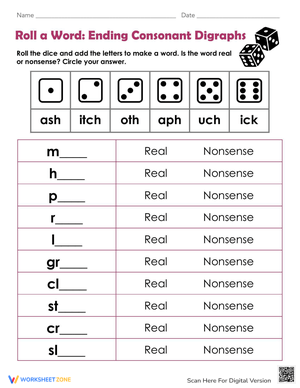 Roll a Word: Ending Consonant Digraphs