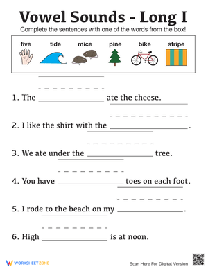 Learning Long Vowels I Words Worksheet