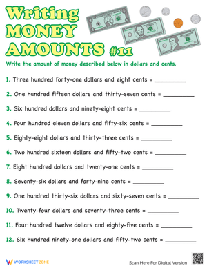 Writing Money Amounts Practice