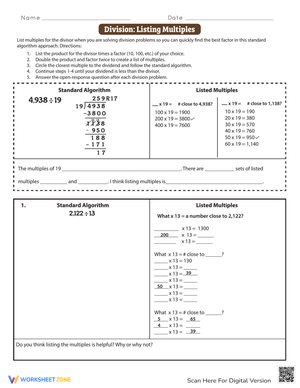 Division Listing Multiples Worksheet