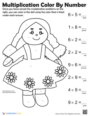 Multiplication Color by Number Worksheet