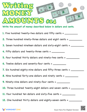Writing Money Amounts Fun Activity