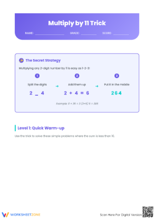 Printable Multiply by 11 Trick Worksheet | Grade 3 Math