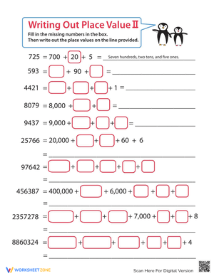 Write Place Value Practice Sheet