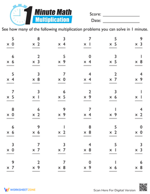 1-Minute Math Multiplication Worksheet – Quick Multiplication Practice