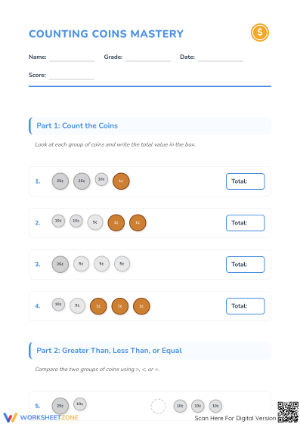2.MD.C.8 Worksheet: Counting Coins Mastery — Grade 2 Aligned